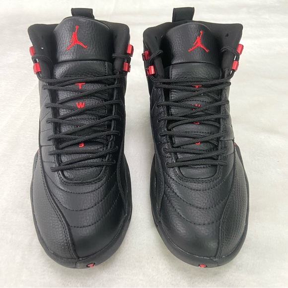 Men's Black & Red Basketball Shoes Sneakers -Jordan 12 Retro Flu Game/ Bred - Picture 2 of 8